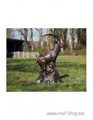 Berggeit naast rots - bronzen beeld (B1524)