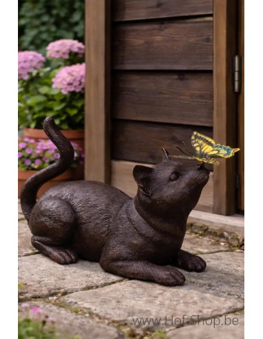 Chat avec papillion - statue en bronze (BS1192B)