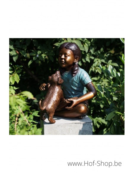 Meisje met hond - bronzen beeld (B94672)