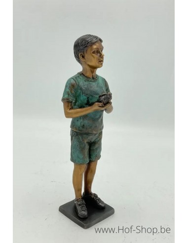 Garçon avec un oiseau - sculpture en bronze (BS1481V)