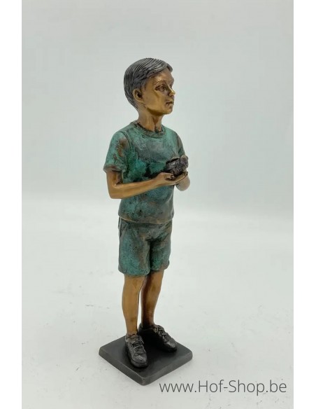 Jongen met vogel - bronzen beeld (BS1481V)