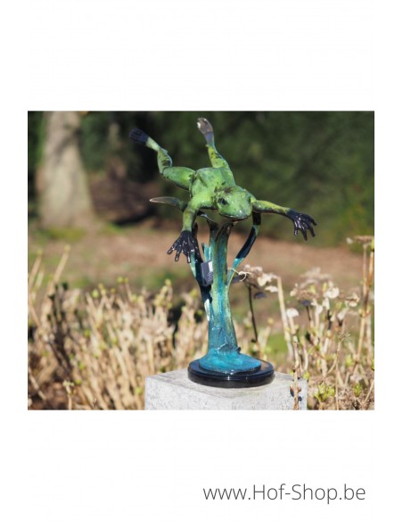 Grenouille sautante - statue en bronze (B50538)