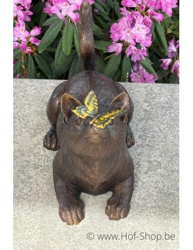 Kat met vlinder - bronzen beeld (BS1192B)