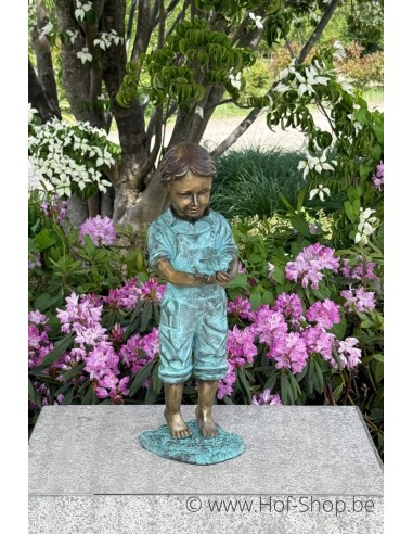 Jongen met vogel - bronzen beeld (AN1053BRW-V)