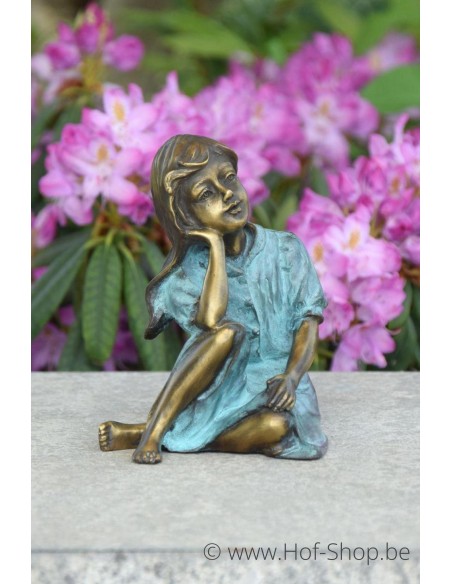 Opkijkend meisje - bronzen beeld (AN1443BRW-V)