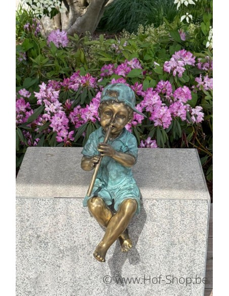 Garçon avec flûte - sculpture en bronze (AN1391BRW-V-F)