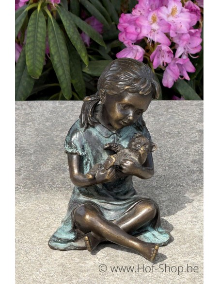 Fille avec ours en peluche - statue en bronze (AN0804BRW-V)