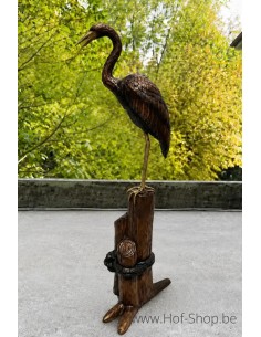 Grue sur un arbre - sculpture en bronze (B81155)