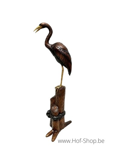 Grue sur un arbre - sculpture en bronze (B81155)