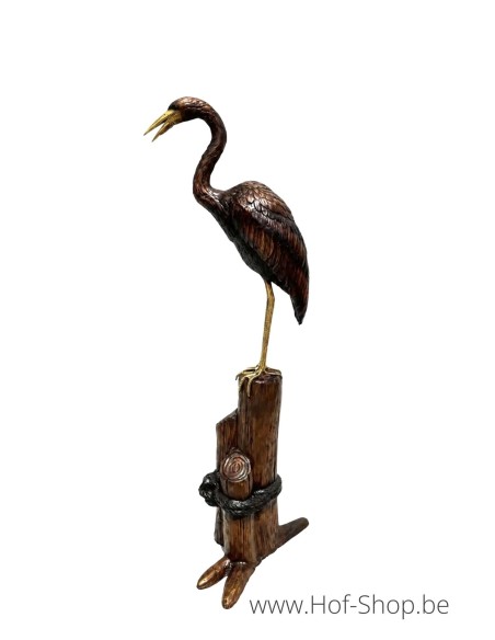 Kraanvogel op boom - bronzen beeld (B81155)