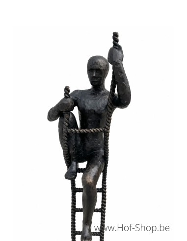 Twee mannen op ladder - bronzen beeld (B1580)