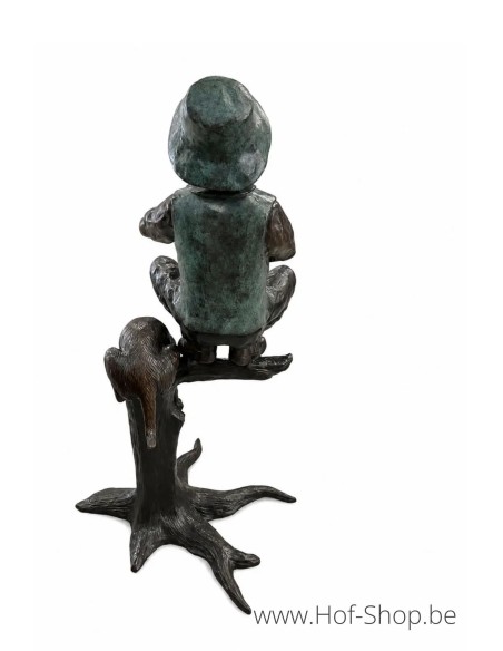 Garçon pêchant dans un arbre - statue en bronze (B50604)