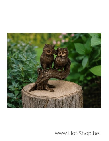 2 Hibou sur tronc - statue en bronze (BS0801B)