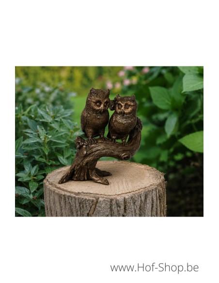 2 uilen op boom - bronzen beeld (BS0801B)