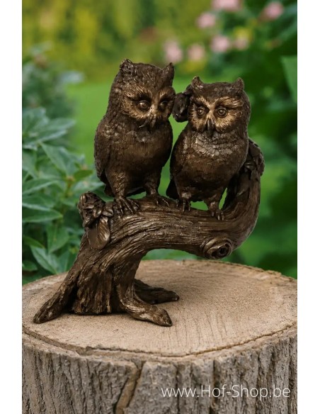 2 Hibou sur tronc - statue en bronze (BS0801B)
