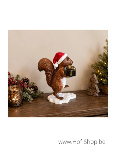 Écureuil avec bonnet de Noël et cadeau - statue en aluminium (AL2919AL-IM)