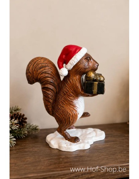 Eekhoorn met kerstmuts en cadeau - beeld in aluminium (AL2919AL-IM)