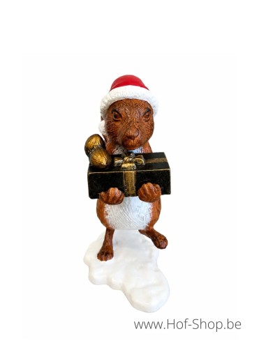 Eekhoorn met kerstmuts en cadeau - beeld in aluminium (AL2919AL-IM)