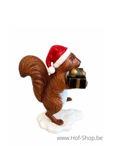 Écureuil avec bonnet de Noël et cadeau - statue en aluminium (AL2919AL-IM)