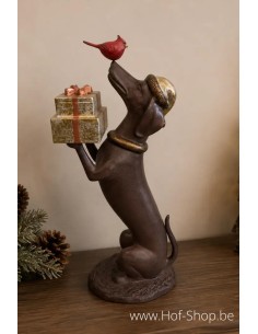 Teckel met cadeautjes - beeld in aluminium (AL2982AL-IM)