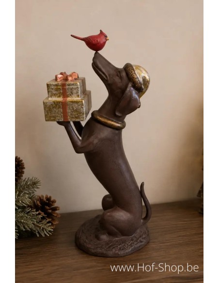 Teckel avec cadeaux - statue en aluminium (AL2982AL-IM)