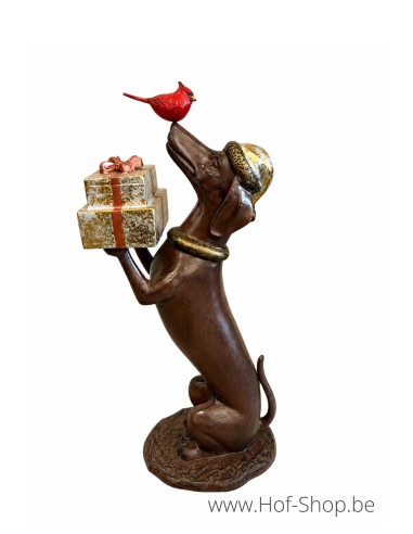 Teckel met cadeautjes - beeld in aluminium (AL2982AL-IM)