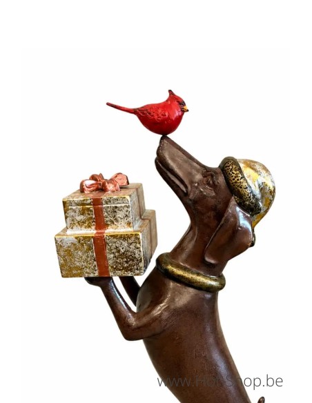 Teckel avec cadeaux - statue en aluminium (AL2982AL-IM)