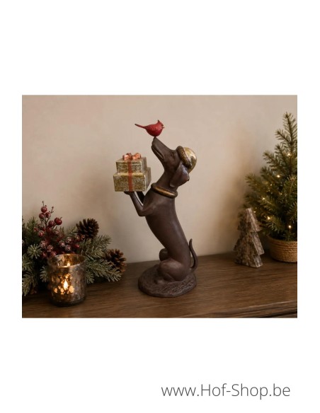 Teckel met cadeautjes - beeld in aluminium (AL2982AL-IM)