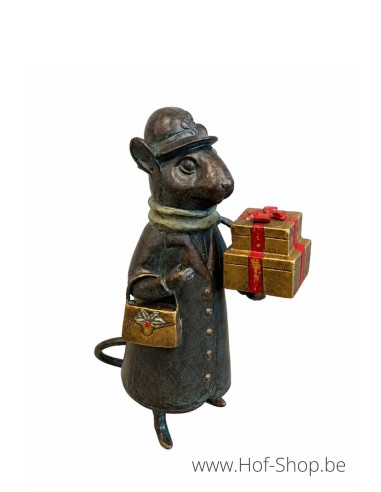 Souris avec cadeaux de Noël - statue en aluminium (AL2983AL-IM)