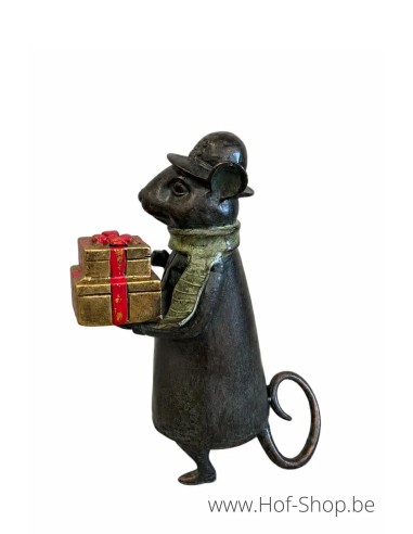 Souris avec cadeaux de Noël - statue en aluminium (AL2983AL-IM)