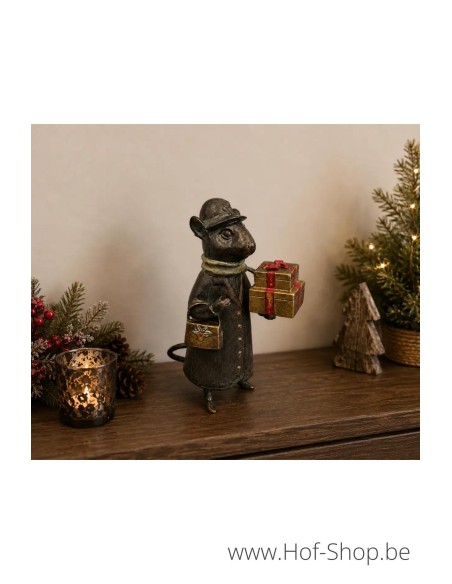Souris avec cadeaux de Noël - statue en aluminium (AL2983AL-IM)
