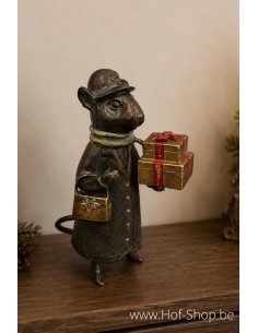 Souris avec cadeaux de Noël - statue en aluminium (AL2983AL-IM)