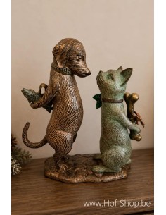 Chien et chat avec cadeaux - statue en aluminium (AL3048AL-IM)