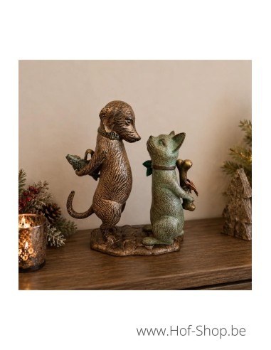 Hond en kat met cadeautjes - beeld in aluminium (AL3048AL-IM)