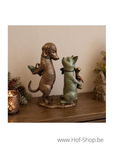 Hond en kat met cadeautjes - beeld in aluminium (AL3048AL-IM)