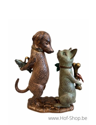 Hond en kat met cadeautjes - beeld in aluminium (AL3048AL-IM)
