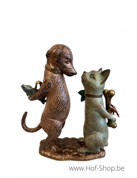 Hond en kat met cadeautjes - beeld in aluminium (AL3048AL-IM)