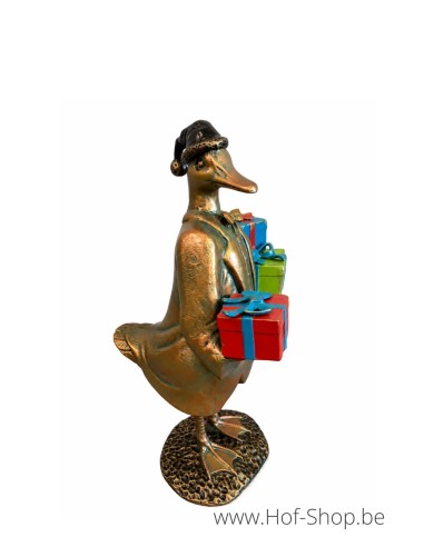 Gans met kerstcadeaus - beeld in aluminium (AL3060AL-IM)