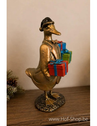 Gans met kerstcadeaus - beeld in aluminium (AL3060AL-IM)