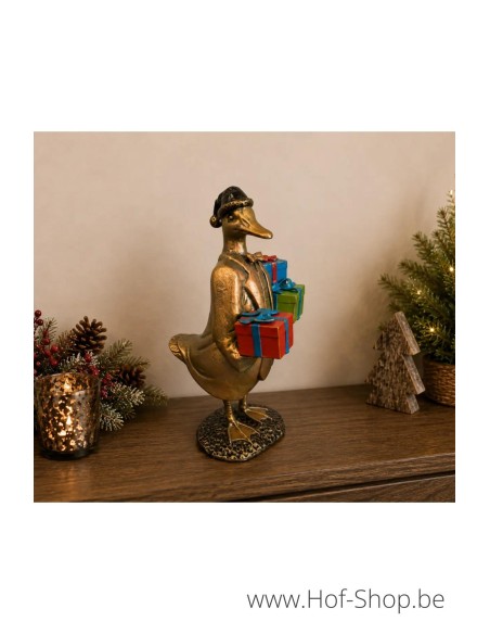 Gans met kerstcadeaus - beeld in aluminium (AL3060AL-IM)