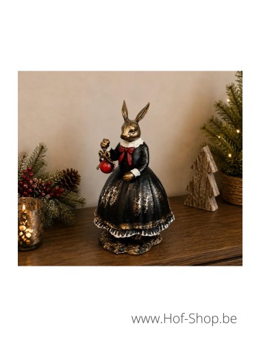 Victoriaans konijn met kerstbal - beeld in aluminium (AL3064AL-IM)