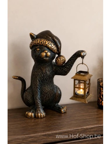 Chat avec lanterne/cloche - statue en aluminium (AL1626AL-P24)