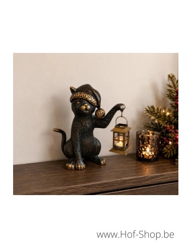 Chat avec lanterne/cloche - statue en aluminium (AL1626AL-P24)