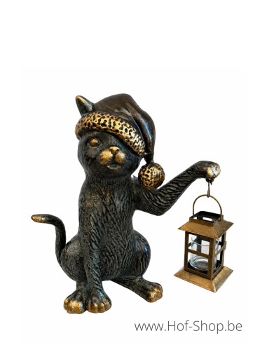 Chat avec lanterne/cloche - statue en aluminium (AL1626AL-P24)