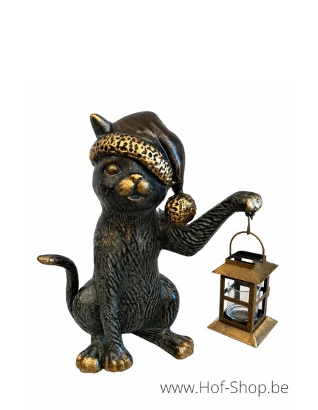 Chat avec lanterne/cloche - statue en aluminium (AL1626AL-P24)