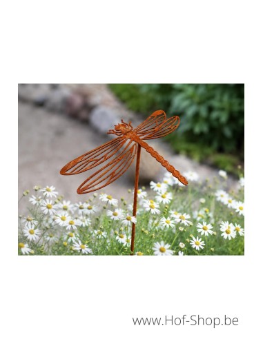 Libelle op stok - metalen figuur in ecoroest (MD14251)