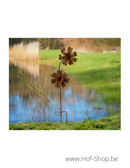 Piquet de Jardin avec 2 Fleurs - figurine en métal Ecorouille (MD14246)
