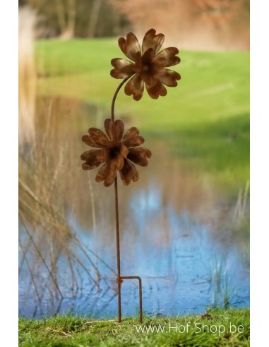 Piquet de Jardin avec 2 Fleurs - figurine en métal Ecorouille (MD14246)