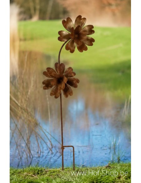 Piquet de Jardin avec 2 Fleurs - figurine en métal Ecorouille (MD14246)