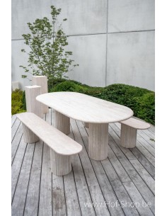 Modèle d'exposition : ensemble table et banc en travertin – Table Solace Living